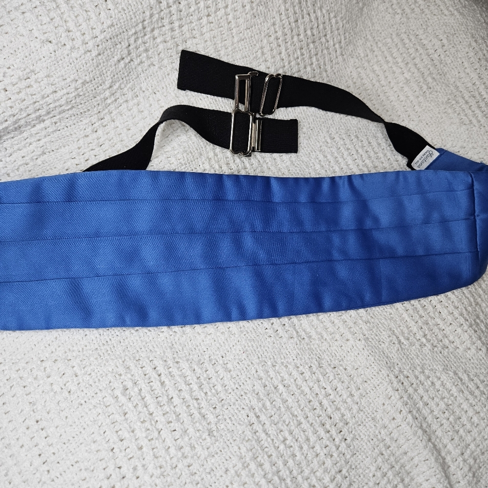 Santana Cummerbund Solid Print Silk Broad Waist Pleated BLUE Formal Wear
